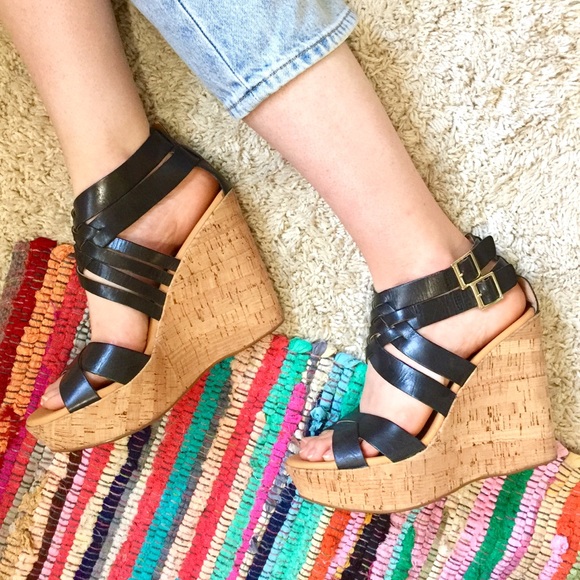 Kork-Ease Shoes - Korks Hailey black leather platform wedge sandals